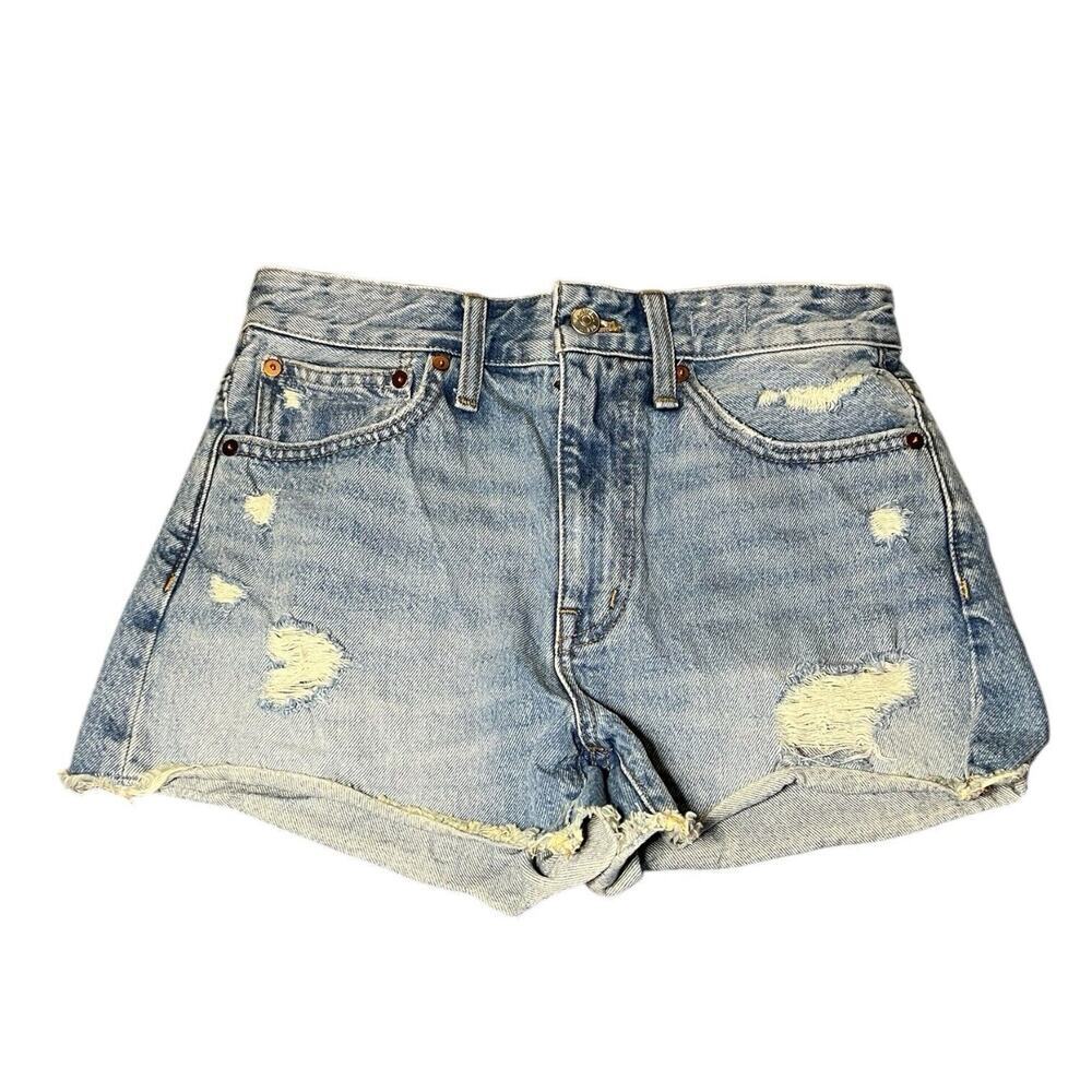 Madewell Women's Relaxed Mid Length Denim Shorts Blue Size 25 Distressed Preppy